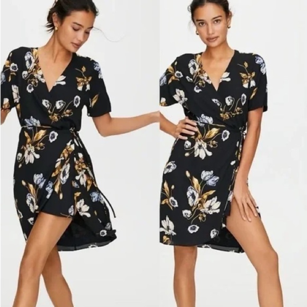 Aritzia Babaton Black Floral Wrap Mini Dress Sz S